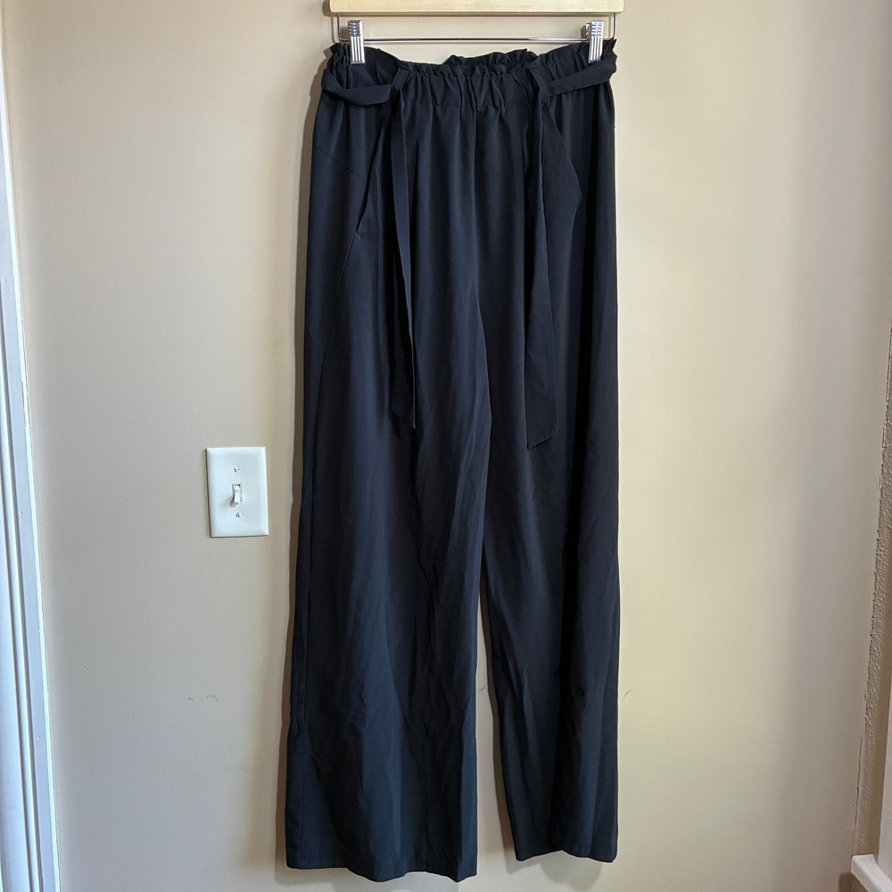 All in Motion Wide Leg Paperbag Waist Pants Small Black Womens Stretch Tie Belt